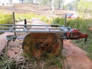 Cutting log for slabs