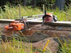 Cutting log for timber slabs