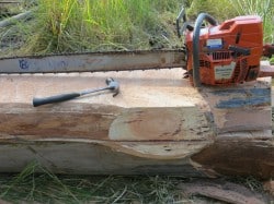 Cutting log for timber slabs