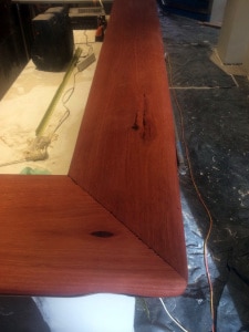 Corner of a timber bar top