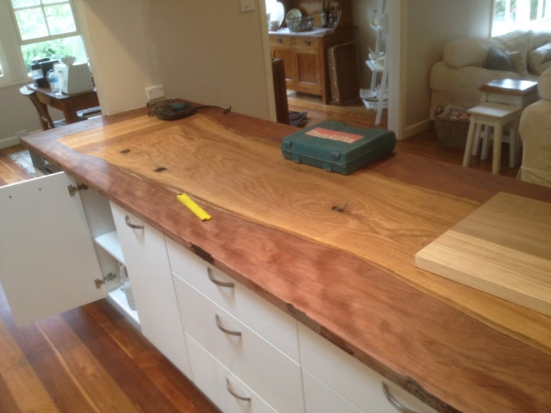 Hardwood kitchen benchtop installed