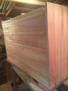 Timber vanity carcass during construction