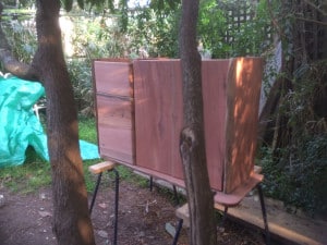 Timber vanity being assembled