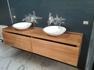 Blackbutt twin bowl vanity unit