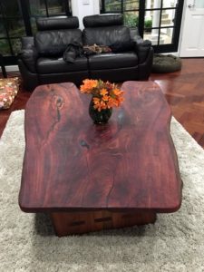 Slab coffee table with shelves