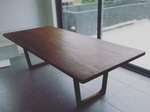 Blackbutt dining table on mid-century legs