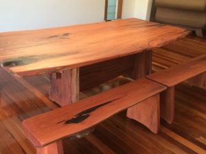 Hardwood dining table with bench seats