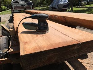 Sanding a bloodwood slab