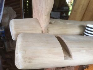Timber bench seat, side view