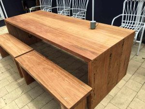 Solid timber bench seat and table