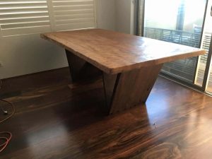Natural edge blackbutt table stained Japan brown