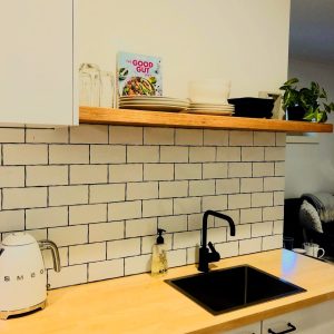 Timber kitchen benchtop with natural grain